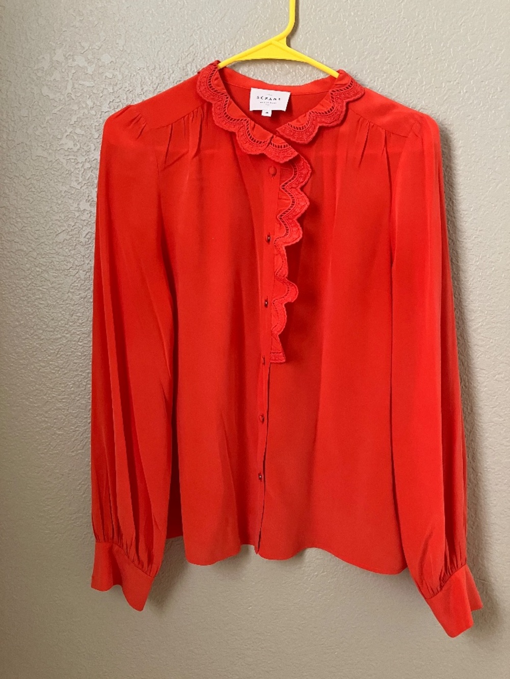 Sezane Chloe Silk Blouse Red US Size 4 Small or France Size 36 - Picture 2 of 7
